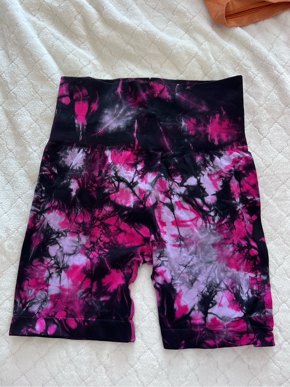 Tie-Dye Pink & Black High-Waist Bike Shorts